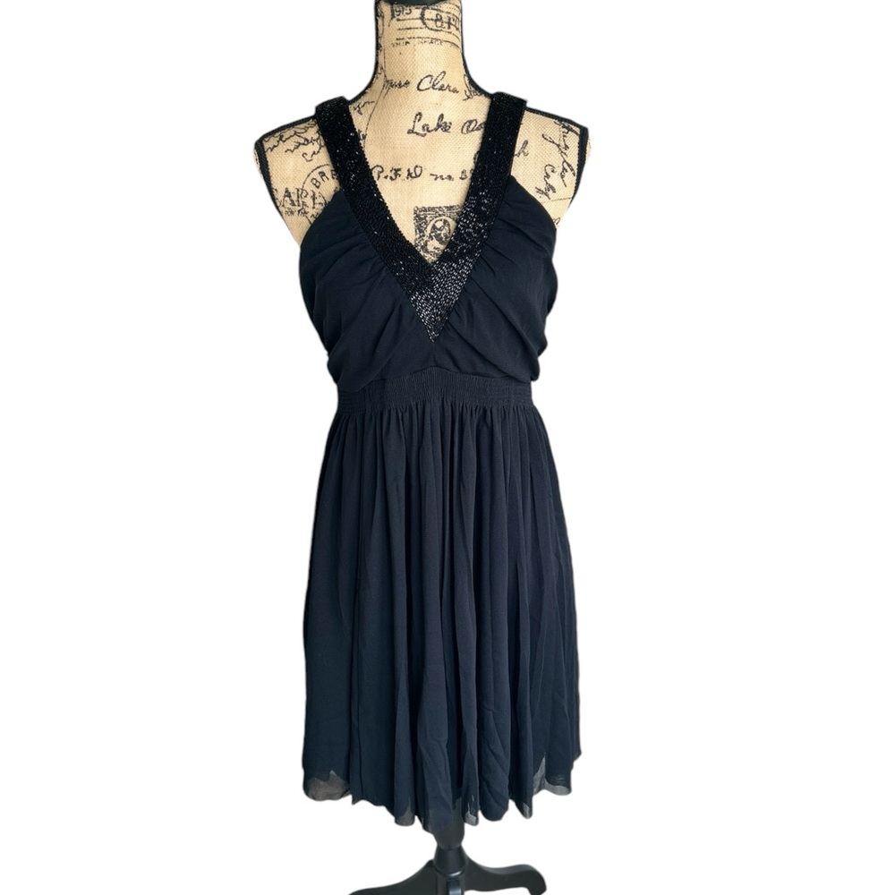 Black Beaded Sleeveless Cocktail Dress, EUC